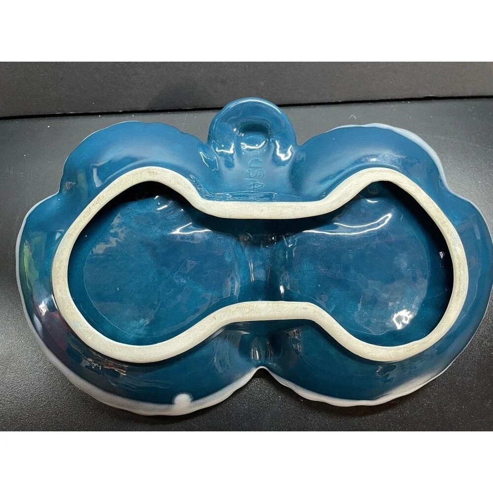 Blue Ceramic Dish With White Flower
